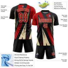 Load image into Gallery viewer, Custom Black Red-Cream Radial Burst Sports Sublimation Soccer Uniform Jersey
