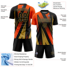 Charger l'image dans la galerie, Custom Black Orange-Old Gold Radial Burst Sports Sublimation Soccer Uniform Jersey
