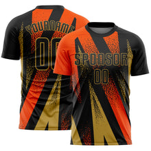 Charger l'image dans la galerie, Custom Black Orange-Old Gold Radial Burst Sports Sublimation Soccer Uniform Jersey
