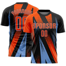 Charger l'image dans la galerie, Custom Black Orange-Powder Blue Radial Burst Sports Sublimation Soccer Uniform Jersey
