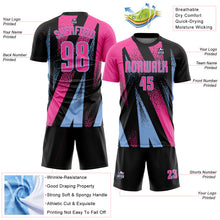 Load image into Gallery viewer, Custom Black Pink-Light Blue Radial Burst Sports Sublimation Soccer Uniform Jersey
