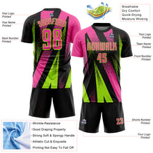 Load image into Gallery viewer, Custom Black Pink-Neon Green Radial Burst Sports Sublimation Soccer Uniform Jersey
