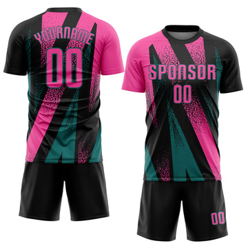 Custom Black Pink-Teal Radial Burst Sports Sublimation Soccer Uniform Jersey