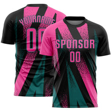 Charger l'image dans la galerie, Custom Black Pink-Teal Radial Burst Sports Sublimation Soccer Uniform Jersey
