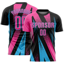 Laden Sie das Bild in den Galerie-Viewer, Custom Black Pink-Sky Blue Radial Burst Sports Sublimation Soccer Uniform Jersey
