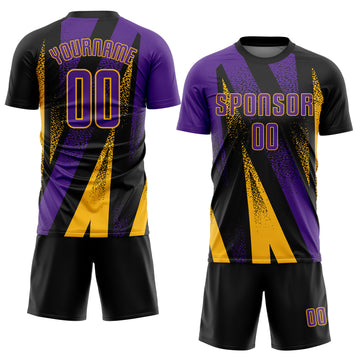 Custom Black Purple-Gold Radial Burst Sports Sublimation Soccer Uniform Jersey
