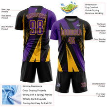 Загрузить изображение в средство просмотра галереи, Custom Black Purple-Gold Radial Burst Sports Sublimation Soccer Uniform Jersey
