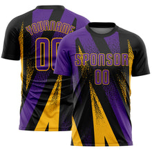 Загрузить изображение в средство просмотра галереи, Custom Black Purple-Gold Radial Burst Sports Sublimation Soccer Uniform Jersey
