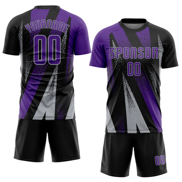 Custom Black Purple-Gray Radial Burst Sports Sublimation Soccer Uniform Jersey