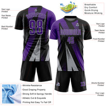 Load image into Gallery viewer, Custom Black Purple-Gray Radial Burst Sports Sublimation Soccer Uniform Jersey
