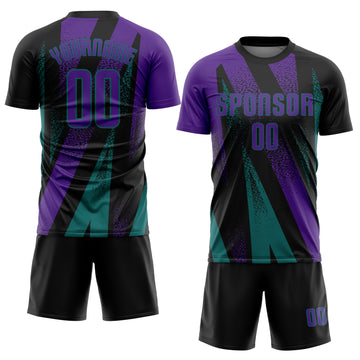Custom Black Purple-Teal Radial Burst Sports Sublimation Soccer Uniform Jersey