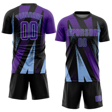 Custom Black Purple-Light Blue Radial Burst Sports Sublimation Soccer Uniform Jersey