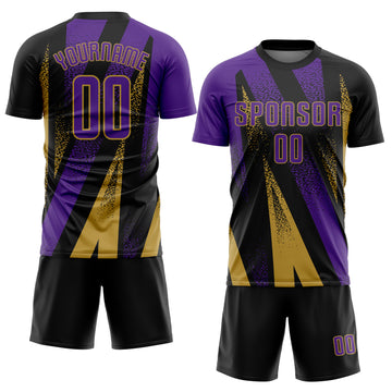 Custom Black Purple-Old Gold Radial Burst Sports Sublimation Soccer Uniform Jersey