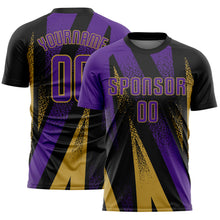 Load image into Gallery viewer, Custom Black Purple-Old Gold Radial Burst Sports Sublimation Soccer Uniform Jersey

