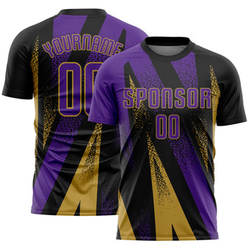 Custom Black Purple-Old Gold Radial Burst Sports Sublimation Soccer Uniform Jersey