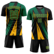 Загрузить изображение в средство просмотра галереи, Custom Black Kelly Green-Gold Radial Burst Sports Sublimation Soccer Uniform Jersey
