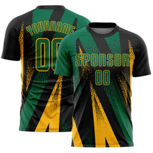 Загрузить изображение в средство просмотра галереи, Custom Black Kelly Green-Gold Radial Burst Sports Sublimation Soccer Uniform Jersey
