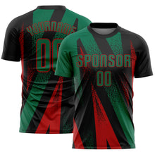 Загрузить изображение в средство просмотра галереи, Custom Black Kelly Green-Red Radial Burst Sports Sublimation Soccer Uniform Jersey
