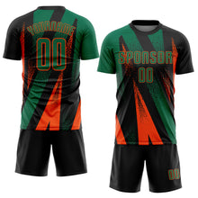 Charger l'image dans la galerie, Custom Black Kelly Green-Orange Radial Burst Sports Sublimation Soccer Uniform Jersey
