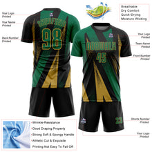 Charger l'image dans la galerie, Custom Black Kelly Green-Old Gold Radial Burst Sports Sublimation Soccer Uniform Jersey
