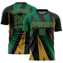 Charger l'image dans la galerie, Custom Black Kelly Green-Old Gold Radial Burst Sports Sublimation Soccer Uniform Jersey
