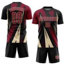 Charger l'image dans la galerie, Custom Black Crimson-Cream Radial Burst Sports Sublimation Soccer Uniform Jersey
