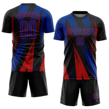 Загрузить изображение в средство просмотра галереи, Custom Black Royal-Red Radial Burst Sports Sublimation Soccer Uniform Jersey
