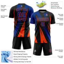 Charger l'image dans la galerie, Custom Black Royal-Orange Radial Burst Sports Sublimation Soccer Uniform Jersey
