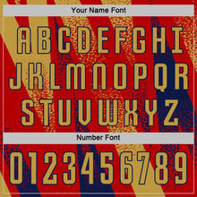 Laden Sie das Bild in den Galerie-Viewer, Custom Red Old Gold-Navy Radial Burst Sports Sublimation Soccer Uniform Jersey
