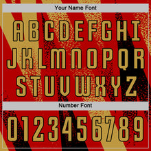 Laden Sie das Bild in den Galerie-Viewer, Custom Red Old Gold-Black Radial Burst Sports Sublimation Soccer Uniform Jersey
