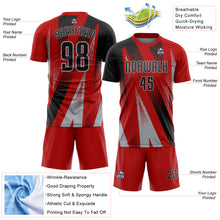 Charger l'image dans la galerie, Custom Red Black-Gray Radial Burst Sports Sublimation Soccer Uniform Jersey
