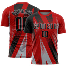 Charger l'image dans la galerie, Custom Red Black-Gray Radial Burst Sports Sublimation Soccer Uniform Jersey
