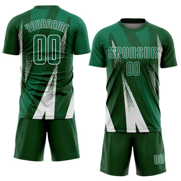 Custom Green Kelly Green-White Radial Burst Sports Sublimation Soccer Uniform Jersey
