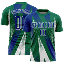 Загрузить изображение в средство просмотра галереи, Custom Kelly Green Royal-White Radial Burst Sports Sublimation Soccer Uniform Jersey
