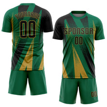 Load image into Gallery viewer, Custom Kelly Green Black-Old Gold Radial Burst Sports Sublimation Soccer Uniform Jersey
