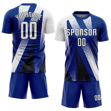 Custom Royal White-Black Radial Burst Sports Sublimation Soccer Uniform Jersey
