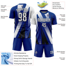 Charger l'image dans la galerie, Custom Royal White-Black Radial Burst Sports Sublimation Soccer Uniform Jersey
