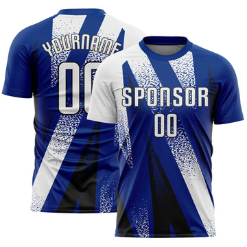 Custom Royal White-Black Radial Burst Sports Sublimation Soccer Uniform Jersey