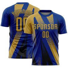 Charger l'image dans la galerie, Custom Royal Old Gold-Black Radial Burst Sports Sublimation Soccer Uniform Jersey
