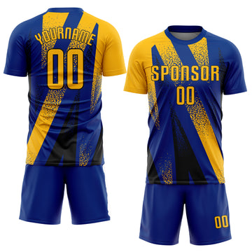 Custom Royal Gold-Black Radial Burst Sports Sublimation Soccer Uniform Jersey