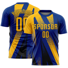 Загрузить изображение в средство просмотра галереи, Custom Royal Gold-Black Radial Burst Sports Sublimation Soccer Uniform Jersey
