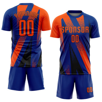 Custom Royal Orange-Black Radial Burst Sports Sublimation Soccer Uniform Jersey