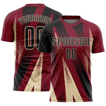 Custom Crimson Black-Cream Radial Burst Sports Sublimation Soccer Uniform Jersey