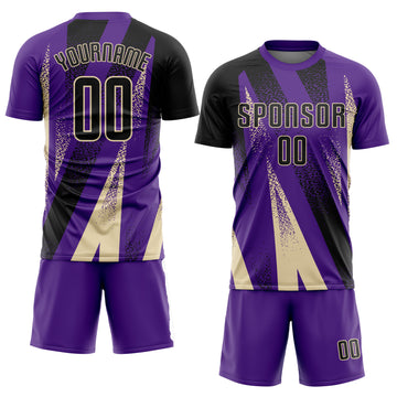 Custom Purple Black-Cream Radial Burst Sports Sublimation Soccer Uniform Jersey