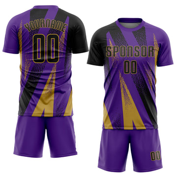 Custom Purple Black-Old Gold Radial Burst Sports Sublimation Soccer Uniform Jersey
