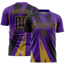 Загрузить изображение в средство просмотра галереи, Custom Purple Black-Old Gold Radial Burst Sports Sublimation Soccer Uniform Jersey
