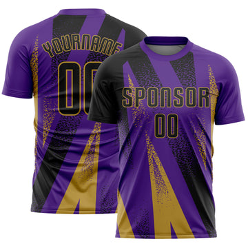 Custom Purple Black-Old Gold Radial Burst Sports Sublimation Soccer Uniform Jersey