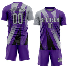 Загрузить изображение в средство просмотра галереи, Custom Purple Black-Gray Radial Burst Sports Sublimation Soccer Uniform Jersey
