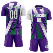 Загрузить изображение в средство просмотра галереи, Custom Purple White-Kelly Green Radial Burst Sports Sublimation Soccer Uniform Jersey

