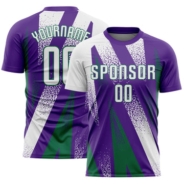 Custom Purple White-Kelly Green Radial Burst Sports Sublimation Soccer Uniform Jersey